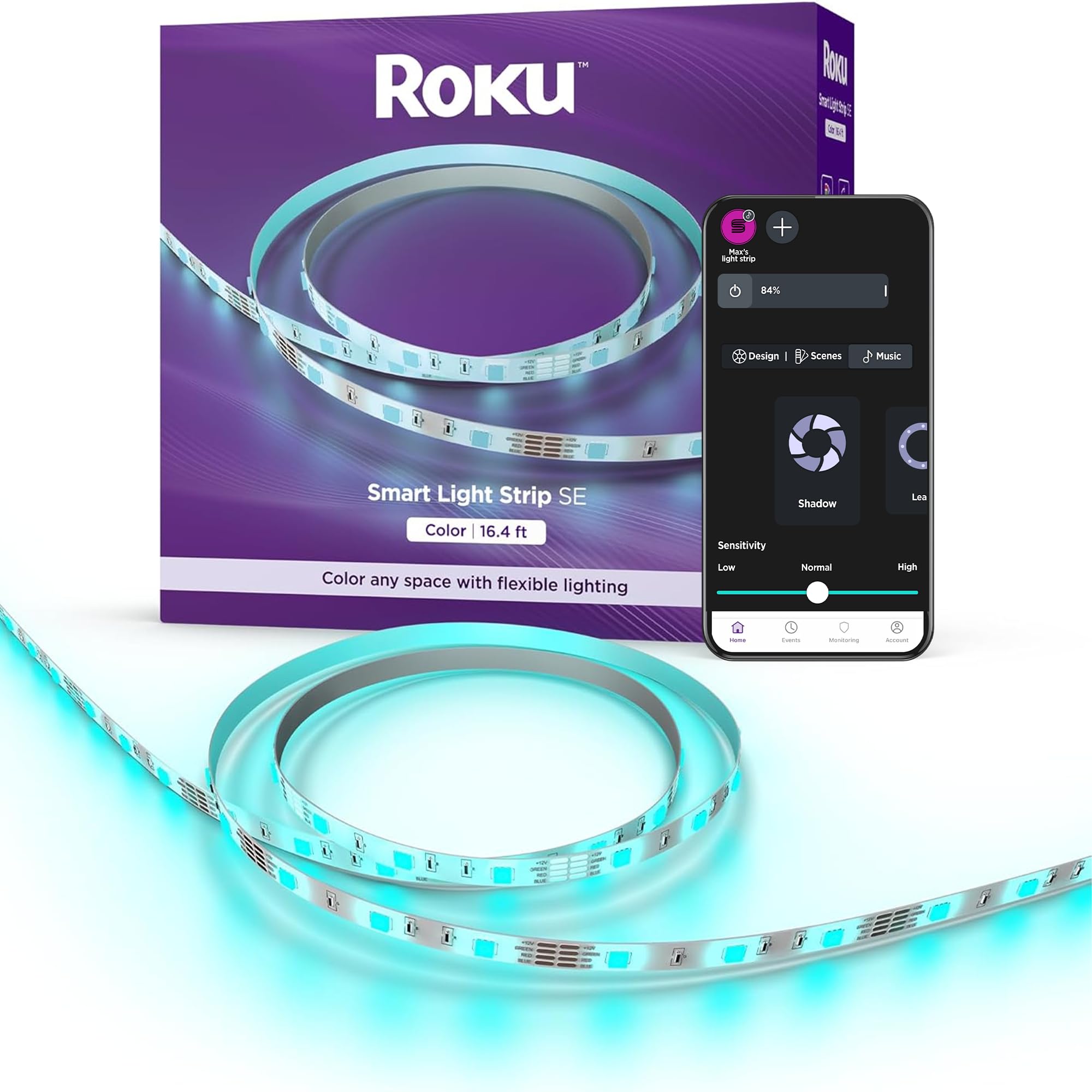 Roku Smart LED Light Strip, 16.4ft - Color Options with Adjustable Brightness & Temperature - Peel & Stick WiFi Smart Strip Lights Works Voice, Alexa & Google Assistant - Smart Home Products