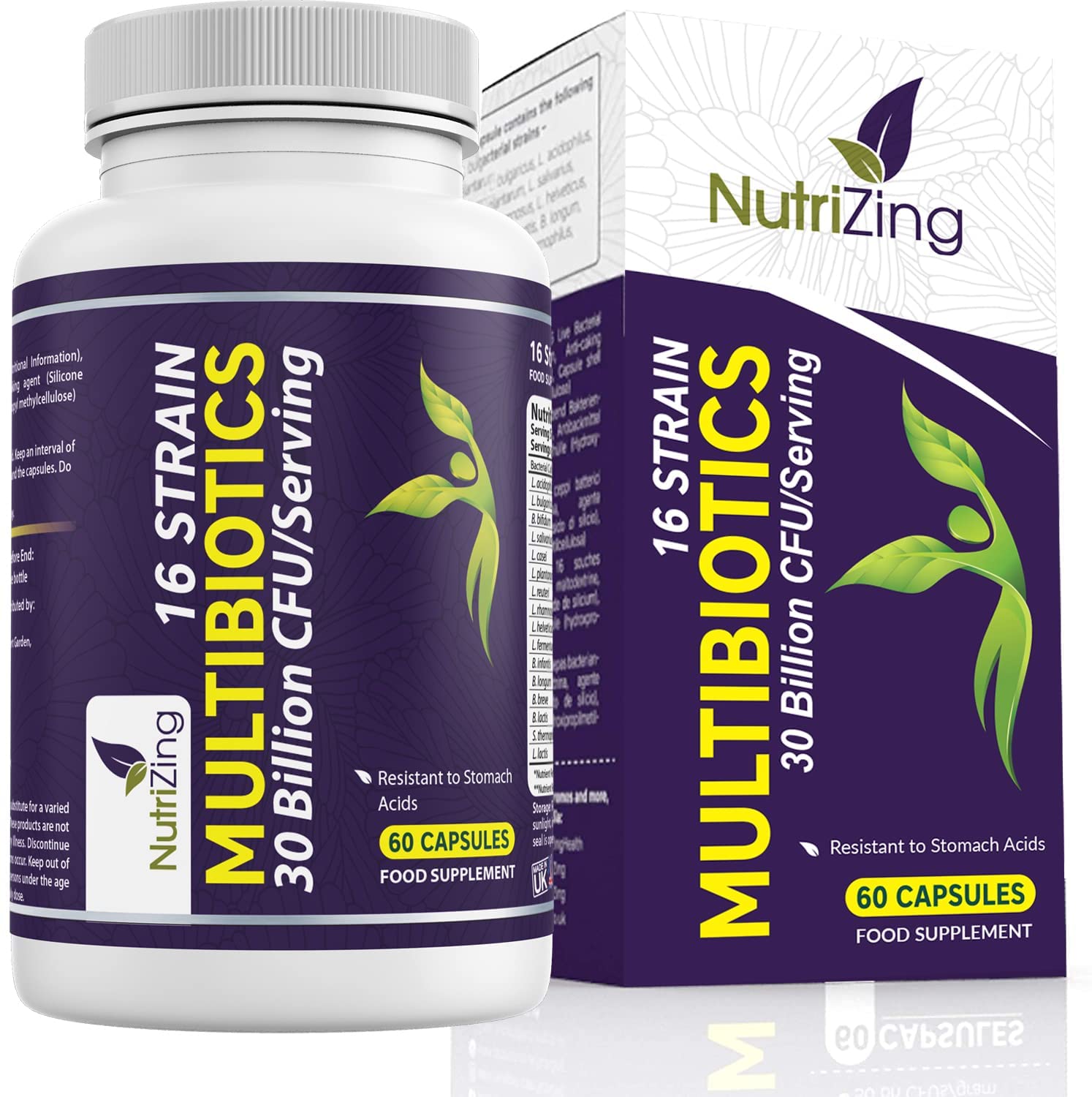 NutriZing Bio Cultures Complex Probiotics for Gut Health - High Strength 30 Billion CFU with 16 Bacterial Cultures - Vegan Gut Health Supplements - Probiotics for Men & Women - Made in UK