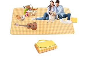 Cesicia Picnic Blankets Waterproof Foldable 80"X 80" Outdoor Beach Blanket, Lightweight Handy Mat Tote for Spring Summer Camping, Beach, Park, Patio on Grass Yellow