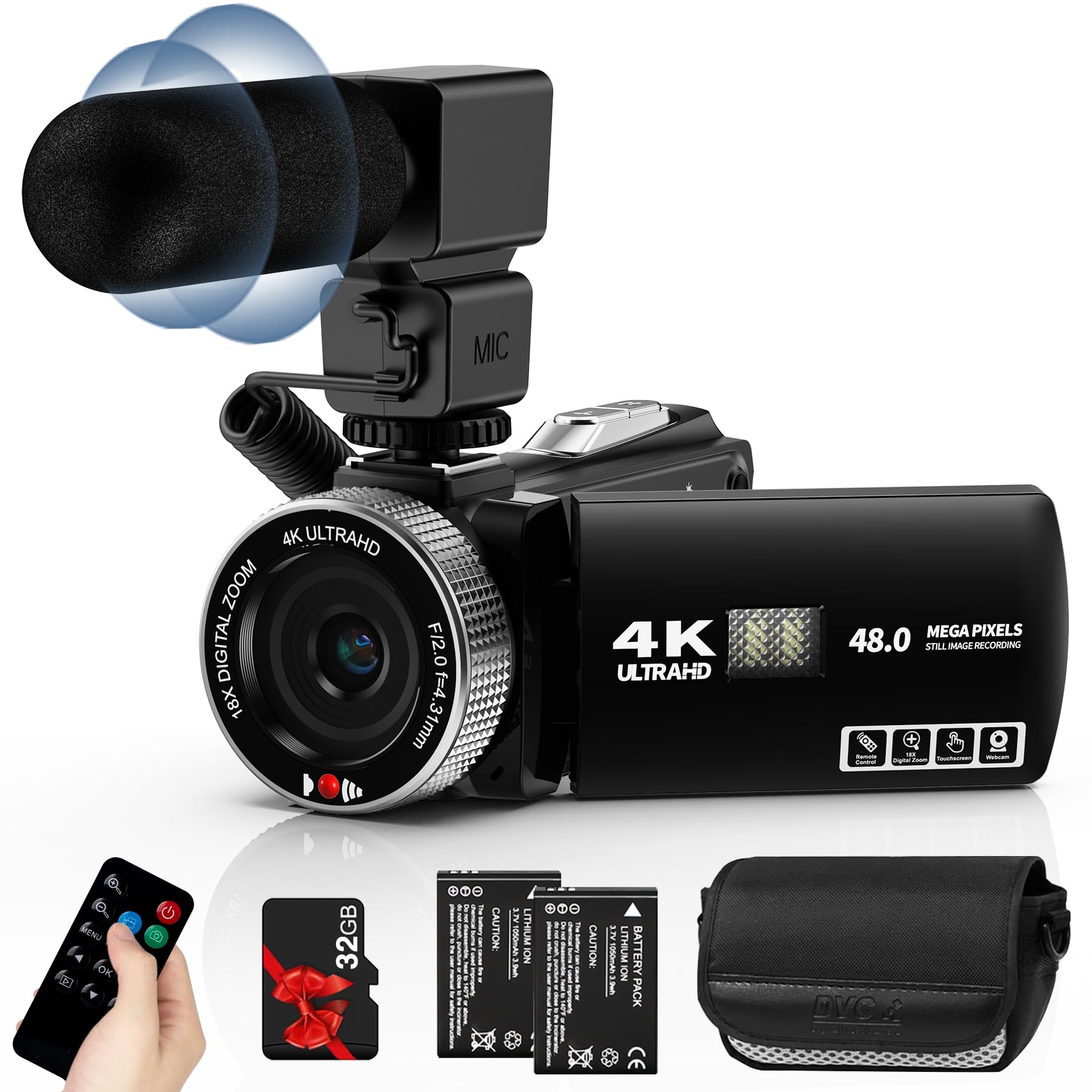 Photo 1 of Rawiemy Video Camera Camcorder Full HD 4K 60FPS 48MP Vlogging Camera for YouTube Digital Camera Recorder 18X Zoom Video Camera for Filming with 3.0" Touch Screen,2 Batteries and 32G SD Card
