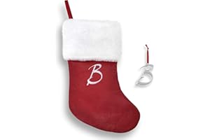 Regent Square 2023 Christmas Stocking & Ornament Set with Fine European Crystals, 18” Monogram Stocking and Silver Plated Monogram Ornament, Xmas Gift Set for Holiday- Letter B