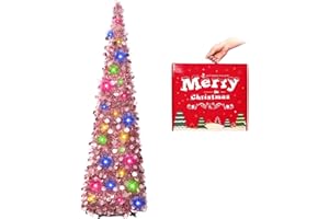 N&T NIETING Christmas Tree, 5ft Collapsible Pop Up Rose Gold Tinsel Christmas Tree Coastal Christmas Tree for Holiday Xmas Decorations, Home Display, Office Decor
