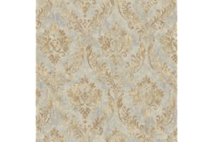 Vintage Damask Self-Adhesive Wallpaper, Grey and Gold Pattern, Removable Peel and Stick, 44 cm x 300 cm