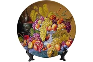 LIGUTARS Still Life Fruit Ceramic Decorative Plate, 10 Inch, Fruit Bowl and Red Wine with Stand Decorative for Table Accessory Decor for Display Kitchen Wall Decor Dinner Plate Dessert Dish Home Office