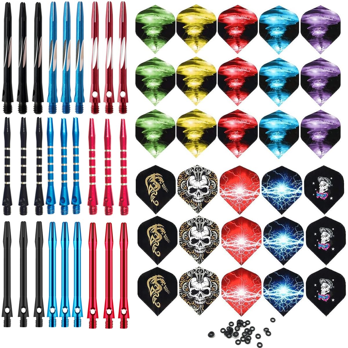 BIPY 87/Pack Dart Stems and Flights Set in 2BA Thread Throw Fitting with O-Ring Medium Aluminum Shafts Dart Professional Dart Accessories Kit for Indoor Dart Games
