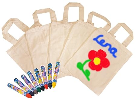 10x Tragetaschen, natur, zum selbst gestalten + 16 Textilmalstifte, auch als Mitgebseltüten zum Kindergeburtstag