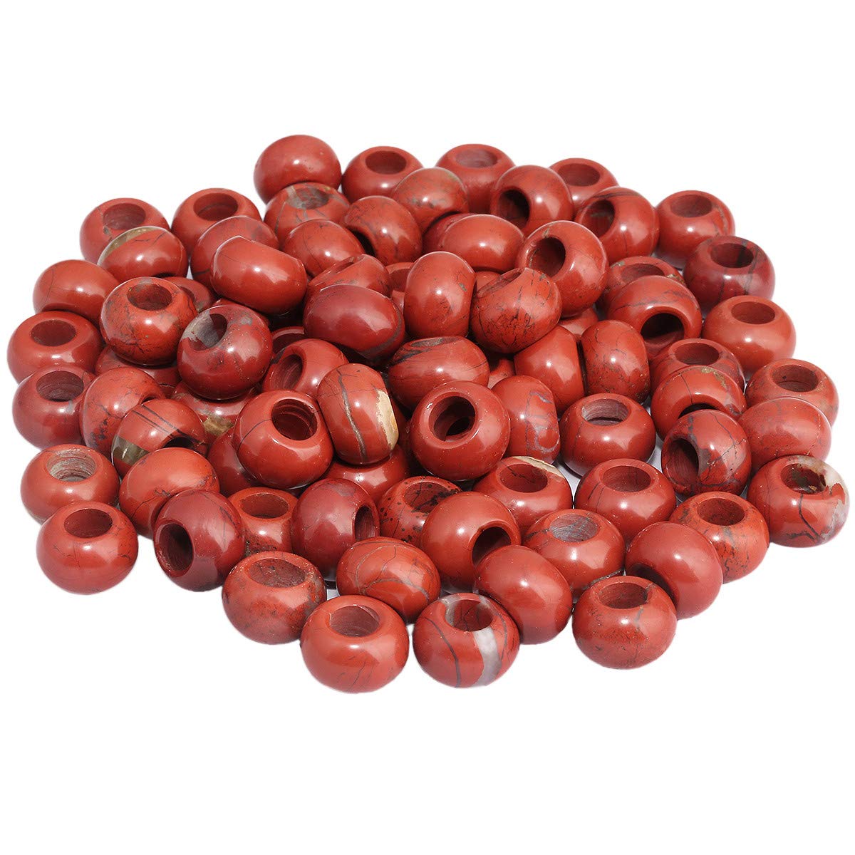 KYEYGWO Red Jasper Large Hole Polished Stone Loose Beads for Jewelry Making, Rondelle Gemstone Beads for European Charm Bracelet, Pack of 20