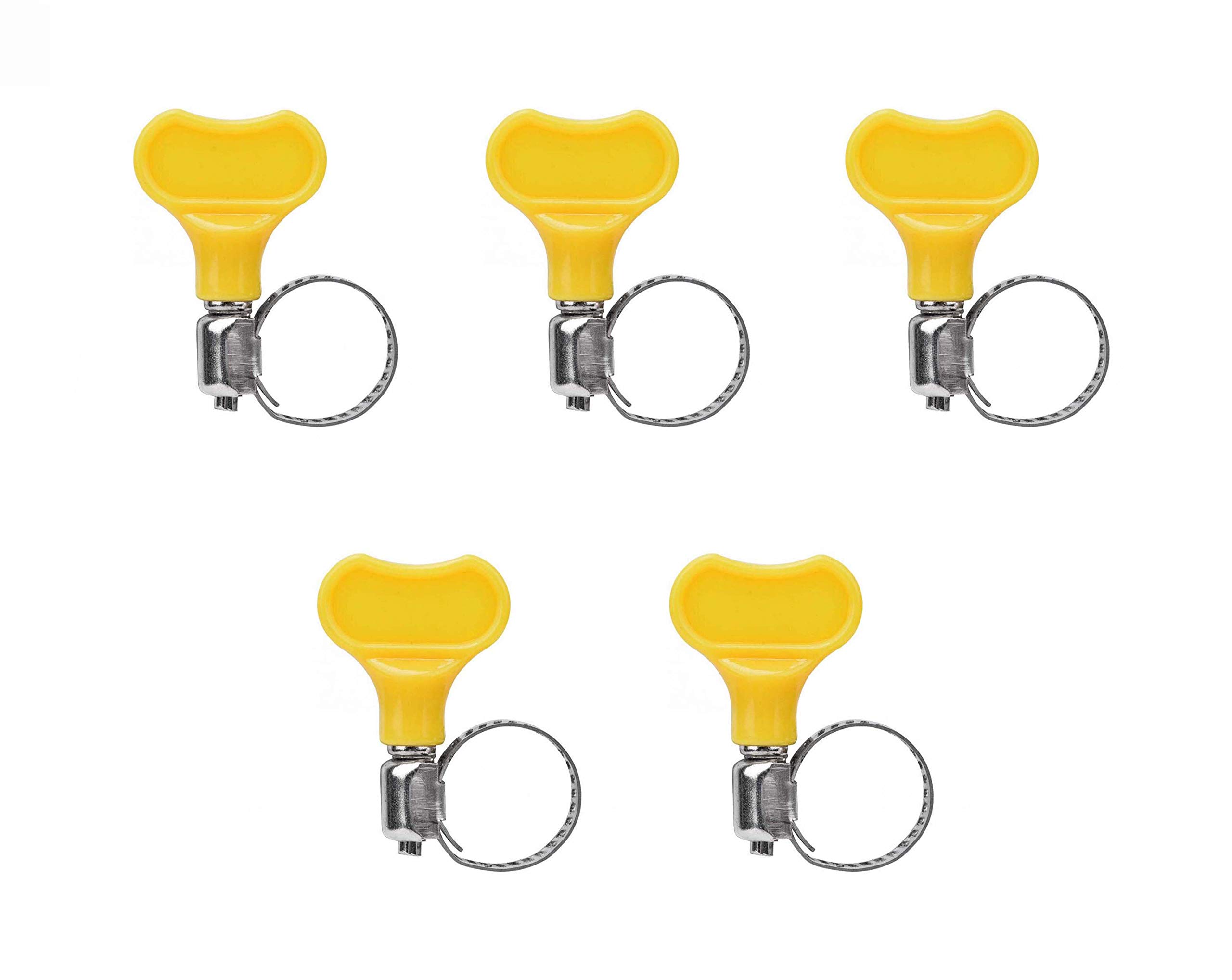 Adjustable Water/Gas Hose Pipe Clip Jubilee Clamps with Yellow Handle, 8-12mm - Pack of 5