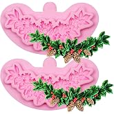 Christmas Pinecone Silicone Molds Christmas Chocolate Molds | Pinecone Silicone Molds Christmas Holly Leaves Silicone Molds for Cake Decorating Chocolate Candy Gum Paste Polymer Clay