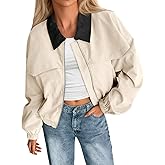 Tankaneo Womens Cropped Barn Jackets Zip Up Lapel Oversized Bomber Jackets Lightweight Trendy Casual Utility Short Coats