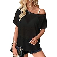 SweatyRocks Women's Twist Off Shoulder Crop Top - Short Sleeve Fitted T-Shirt For Going Out