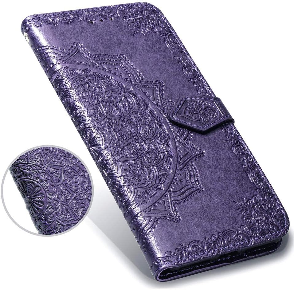 Google Pixel 3a XL Case,Pixel 3 XL Lite Case Wallet,Henna Mandala Floral Flower PU Leather Flip Phone Case Cover with Credit Card Holder Kickstand for Google Pixel 3a XL/Pixel 3 XL Lite,Purple