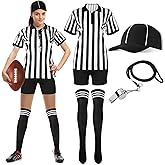 SATINIOR 6 Pcs Women Referee Costume Black and White Stripe Ref Shirt Jersey Shorts Referee Hat for Halloween Party Cosplay