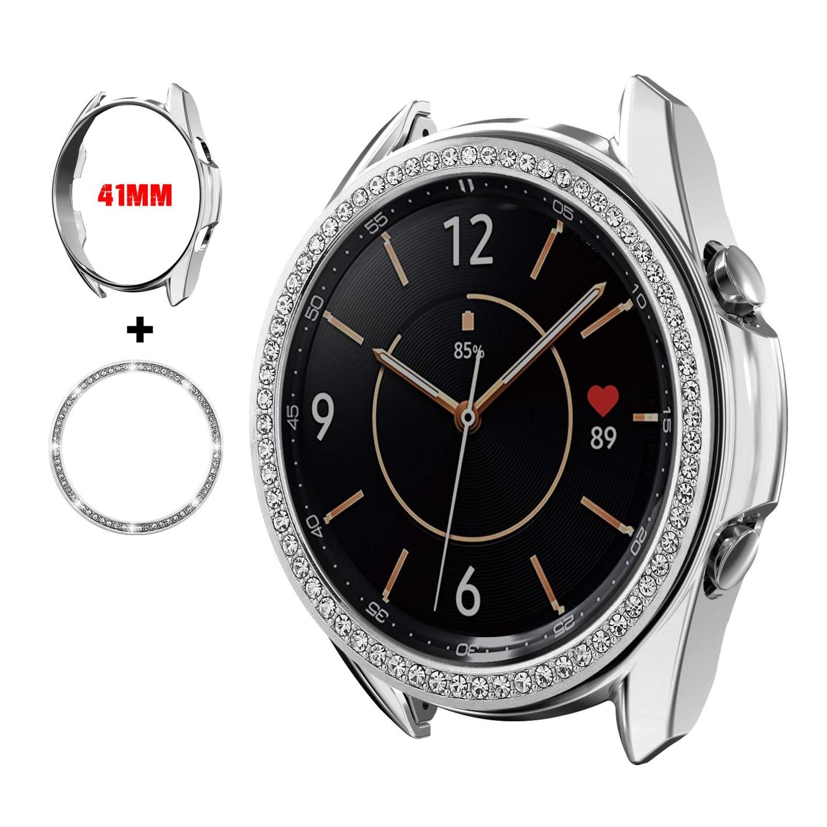 Photo 1 of Abanen Case Cover with Bezel for Galaxy Watch 3 41mm, Soft Flexible TPU Bumper Case with Bling Crystal Watch Bezel Protective Cover Ring for Samsung Galaxy Watch3 41mm (Silver)