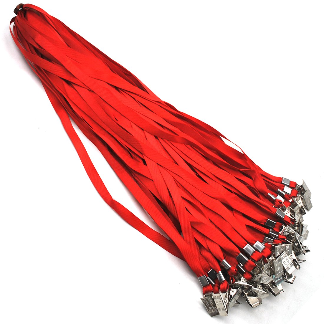 Bird Fiy 50 Pcs Nylon Cord Lanyard Bulldog Clip Deluxe Neck Lanyard for Id Cards/Badges (Red)