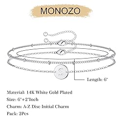 MONOZO Silver Initial Bracelets for Women Jewelry