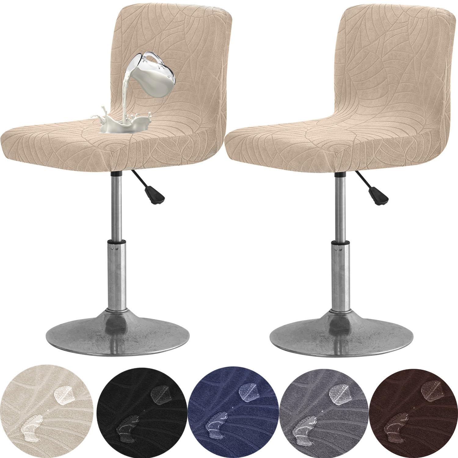Photo 1 of HFCNMY Bar Stool Chair Covers,Stretch Water Repellen Bar Stool Covers with Backs Jacquard Bar Chair Covers Washable Swivel Chair Slipcovers with Back 2 Pack Beige