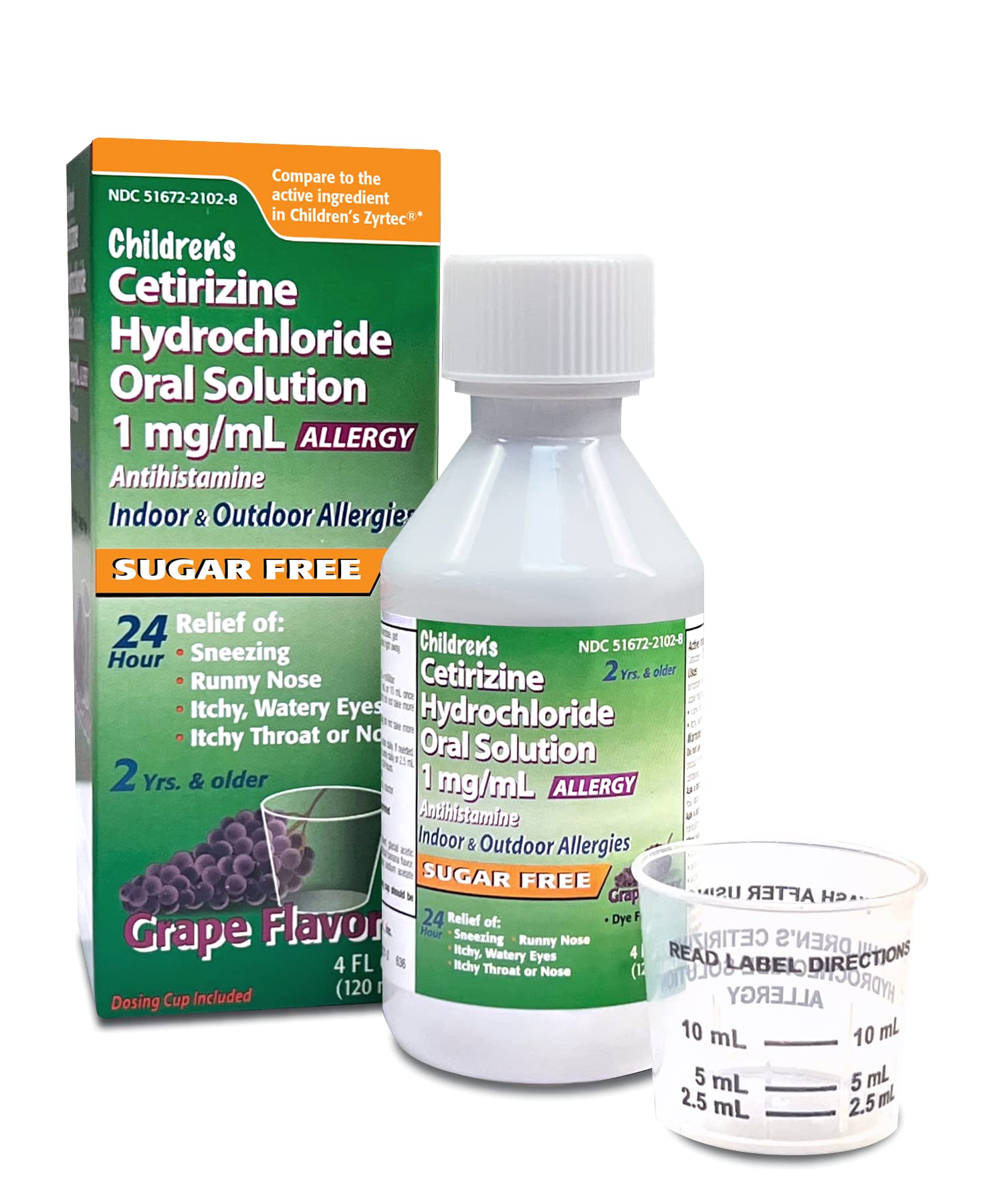 Taro Children's Allergy Medicine, Sugar Free Grape Flavor, Cetirizine Kids Antihistamine Oral Solution Syrup for Indoor & Outdoor Allergy Relief, 24-Hour Symptom Relief, 4 fl oz