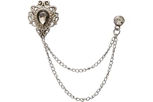 A N KINGPiiN Lapel Pin for Men Stone Detailing with Engraving Metal Crystal Chain Brooch Suit Stud, Shirt Studs Men's Accessories (Silver-Champagne)
