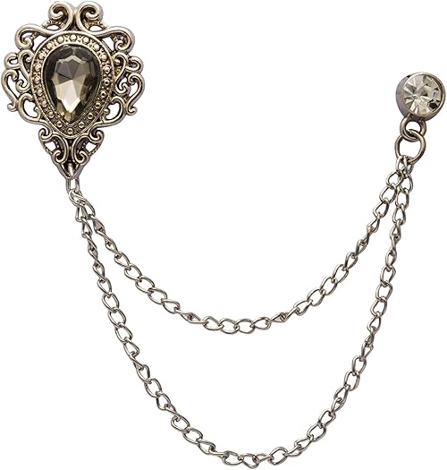 Amazon Co Jp An Kingpiin ラペルピン メンズ ストーンディテール 刻印メタルクリスタルチェーンブローチ スーツスタッド シャツスタッド メンズアクセサリー ジュエリー