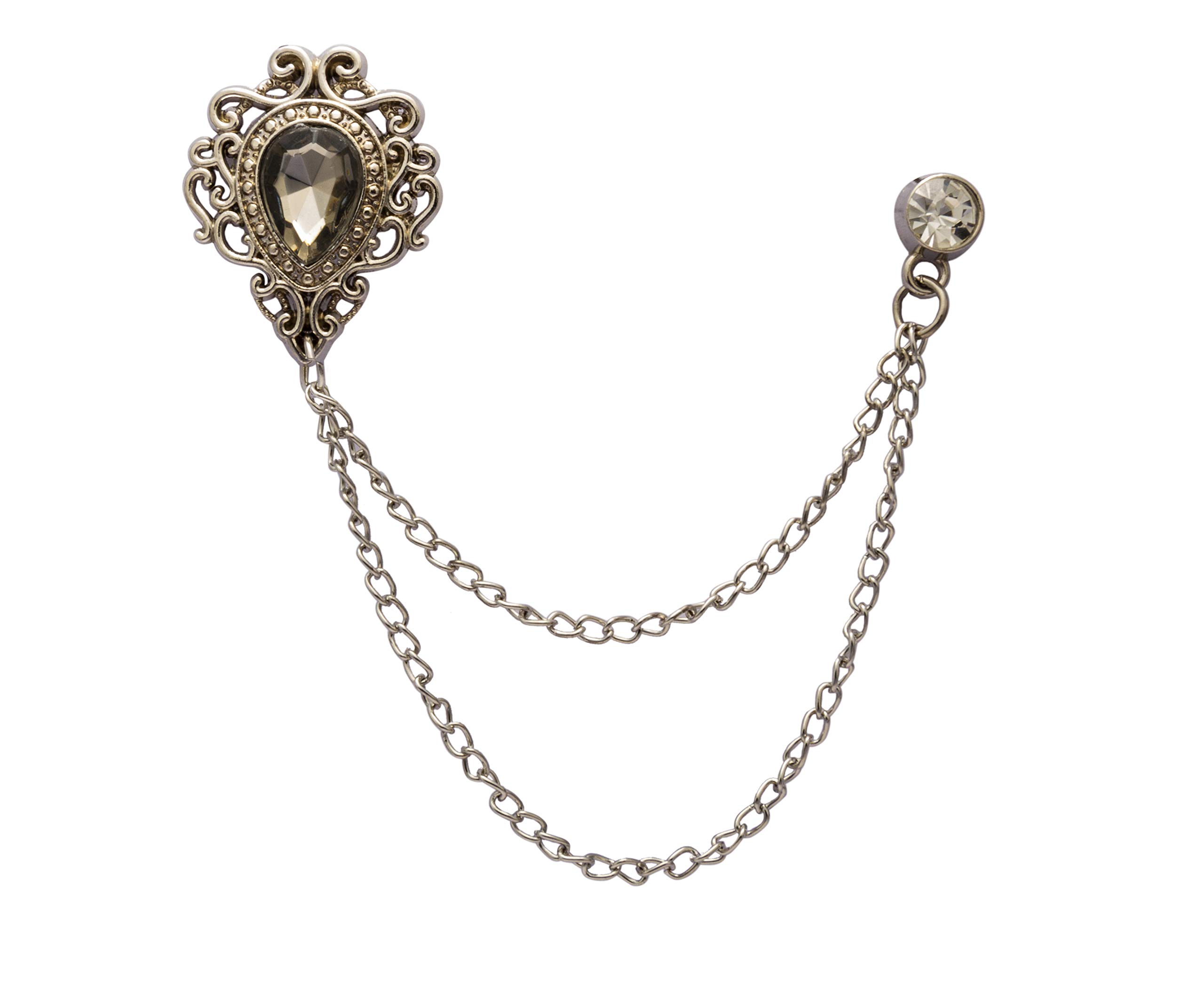 Knighthood Champagne Stone with Silver Engraving Metal Crystal Chain Lapel Pin Badge Coat Suit Wedding Gift Party Shirt Collar Accessories Brooch for Men