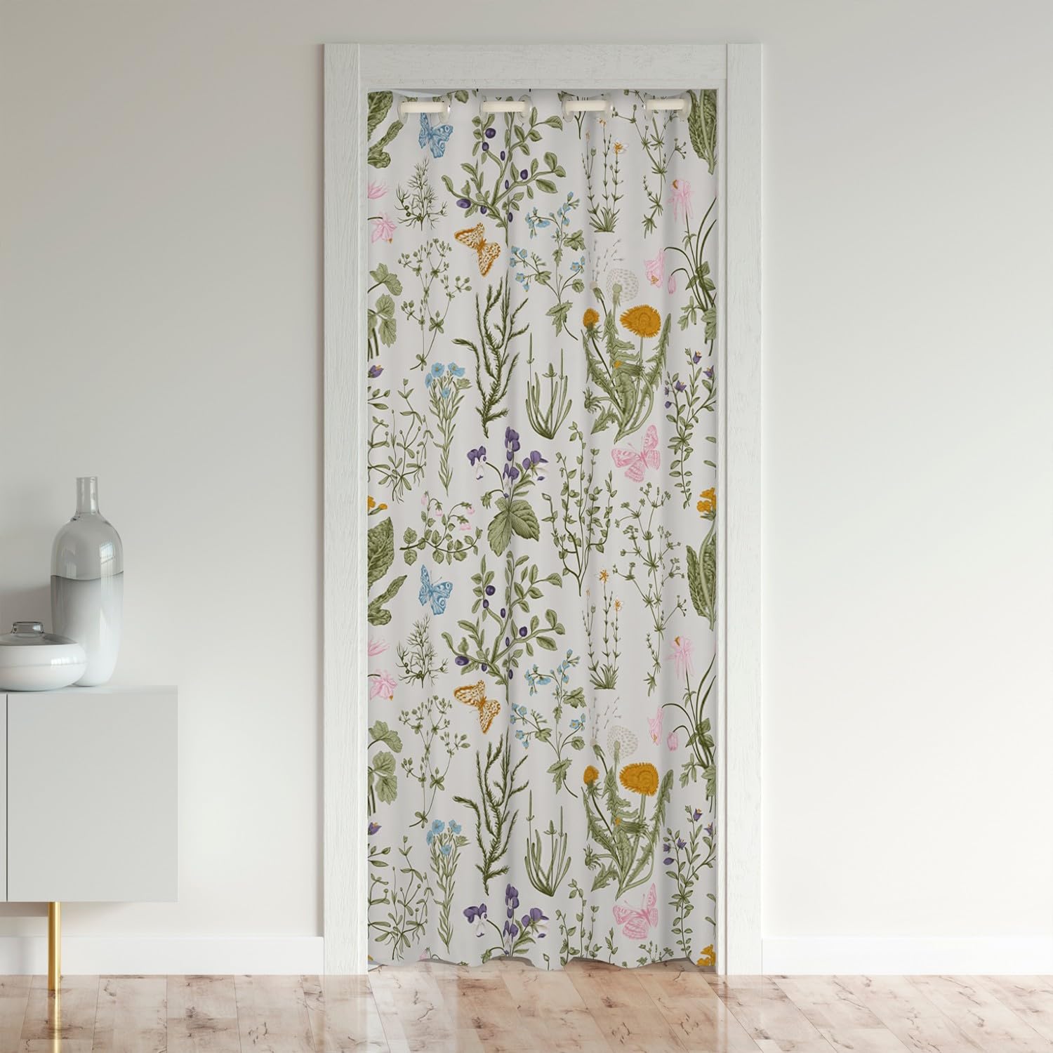 Loussiesd Floral Closet Door Cover Curtain for Bedroom Living Room Set Rusric Flower Daisy Dandelion Window Treatments Set Farmhouse Botanical Door Curtain for Doorway Privacy Green Cream 150x203cm