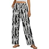 Feiersi Womens Wide Leg High Waisted Palazzo Pants Casual Stretchy Ribbed Trousers with Pockets