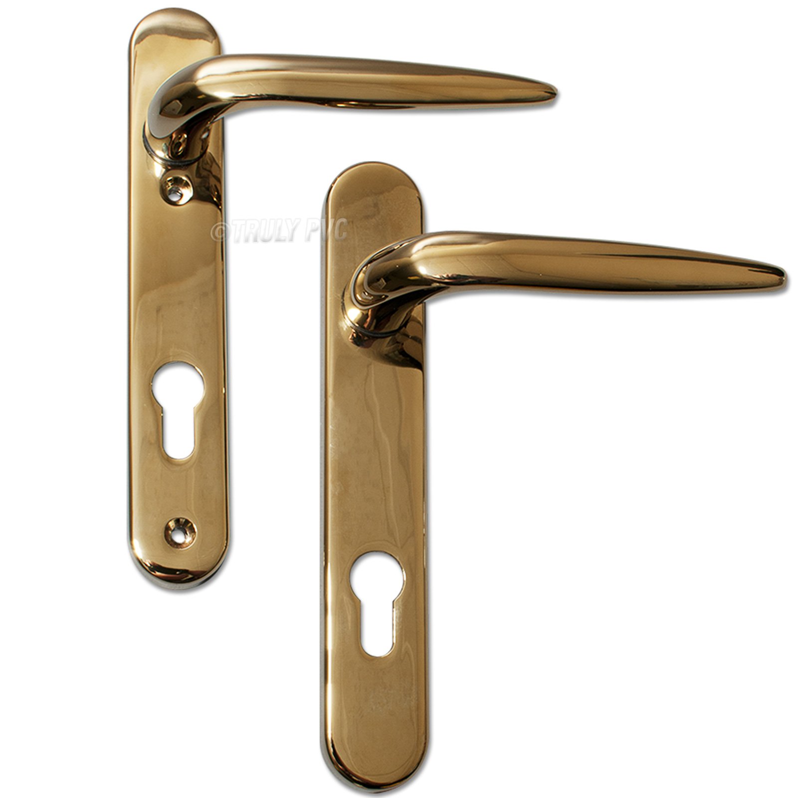 Pair of Trojan Sparta 92PZ Short backplate Gold PVD Sprung Lever/Lever uPVC Door Handle Set