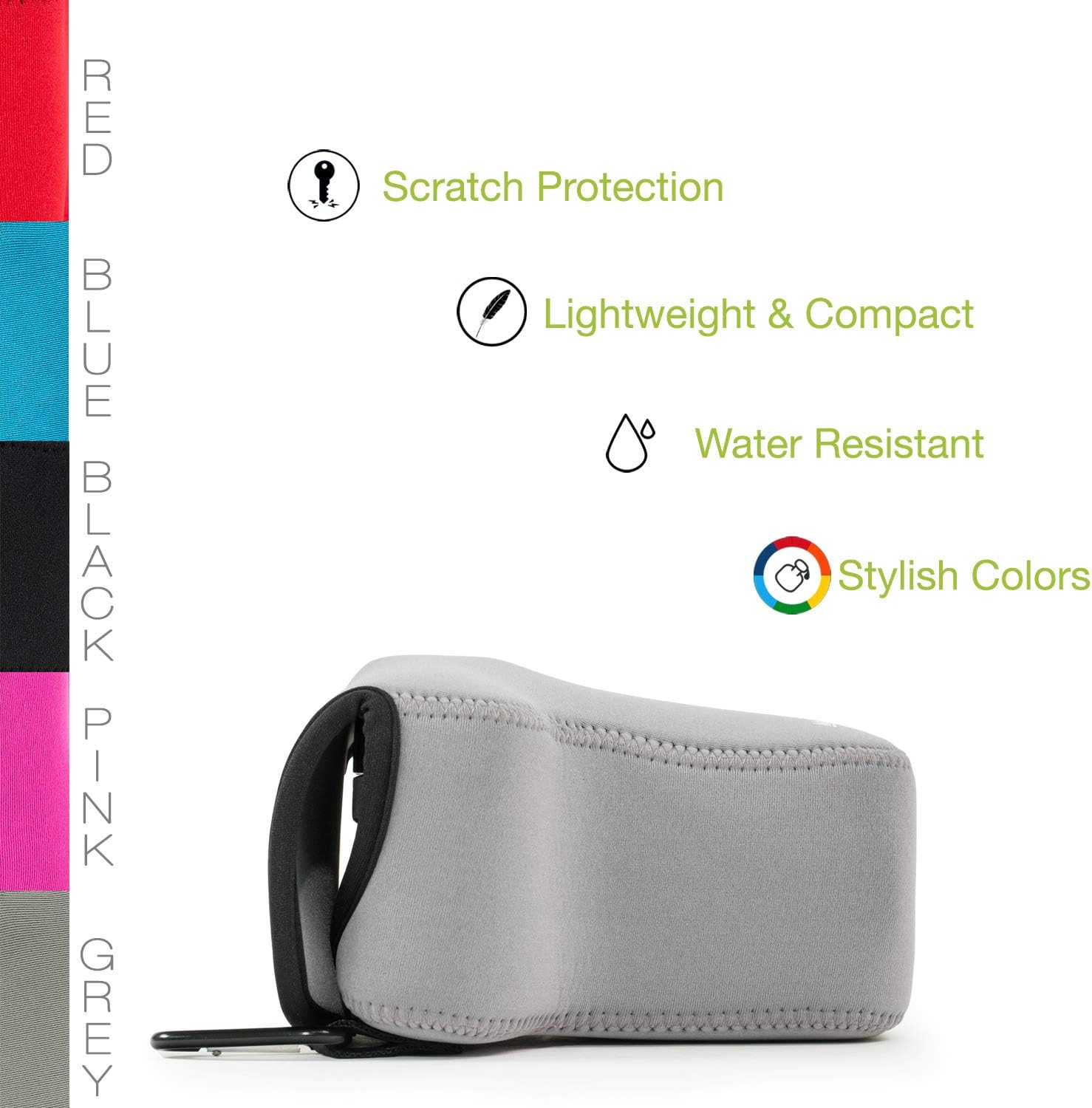 MegaGear MG1197 Ultra Light Neoprene Case with Carabiner for Olympus OM-D E-M5 Mark II 12-40mm Camera - Grey - Image 5