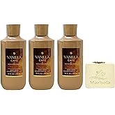 Bath & Body Works Vanilla Café 3 Pack Body Wash Bundle with a Creamy Rose Bar Soap - Full Size