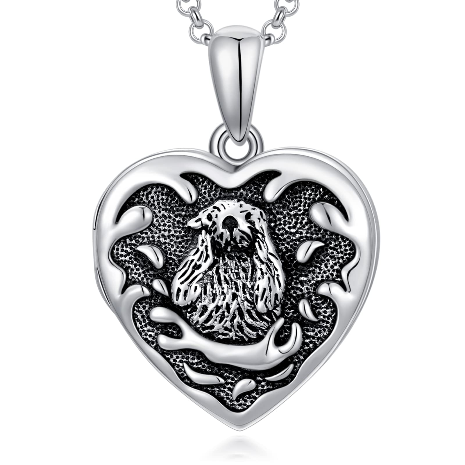 SOULMEET Cute Baby Sea Otter Locket Necklace That Holds 2 Pictures Photos Keep Some One Near to You Sterling Silver Heart Locket Gift on Mothers Day Birthday Gift (Locket only)