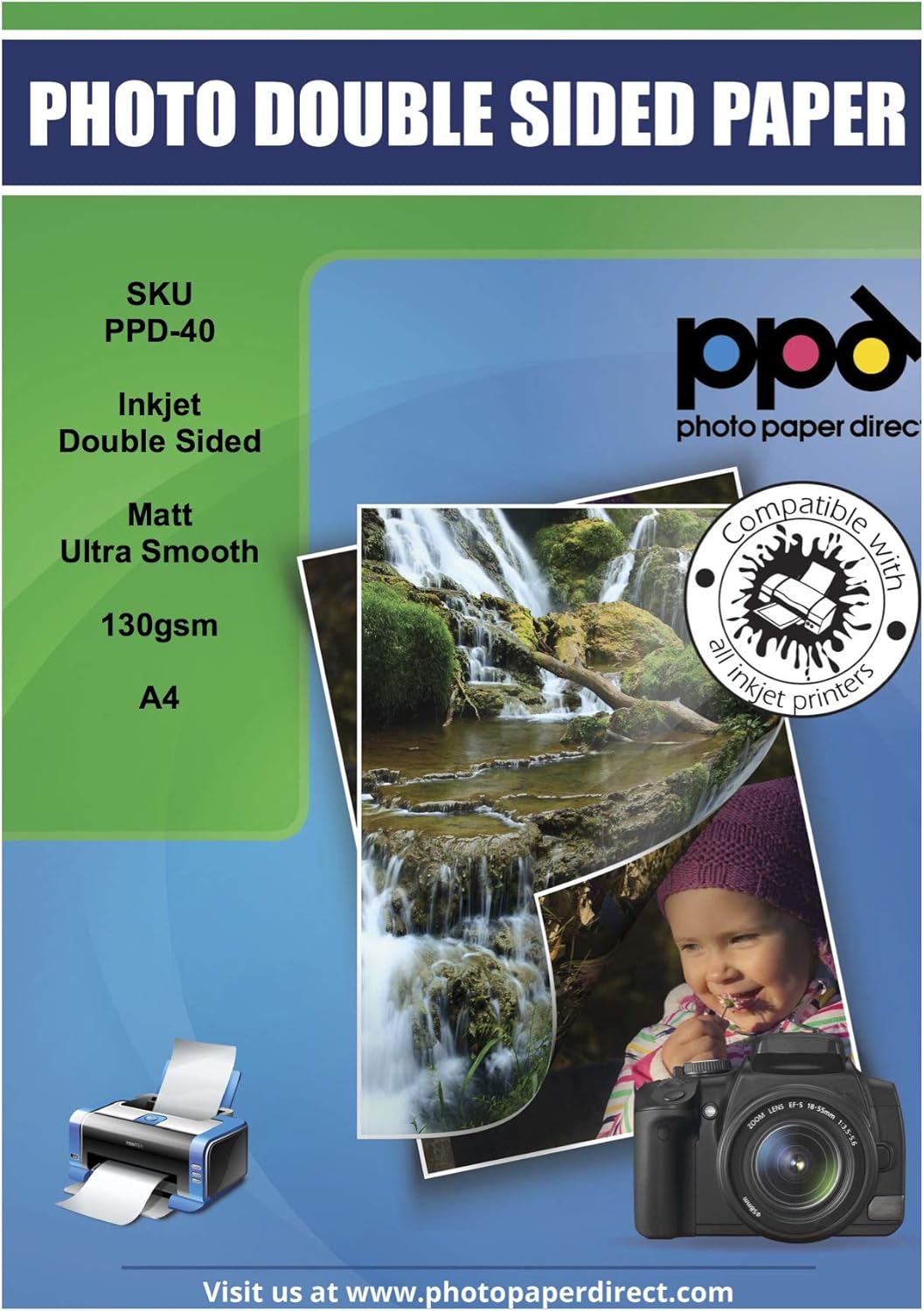 PPD Inkjet Satin Double Sided Brochure Paper A4 120gsm x 100 Sheets PPD
