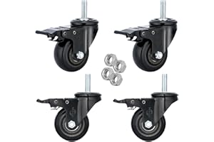 YOOGAA 3" Stem Casters Heavy Duty Swivel Threaded Stem Caster Wheels with American Size 1/2”-13x1.5” Thread Dual Locking Wheel with Brakes Pack of 4