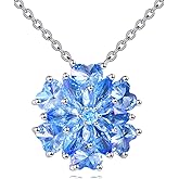 Hancock Flower Birthstone Necklace for Women 925 Sterling Silver Birthstone Cubic Zirconia Pendant Anniversary Birthday Jewelry Gifts for Her Wife Mom Daughter