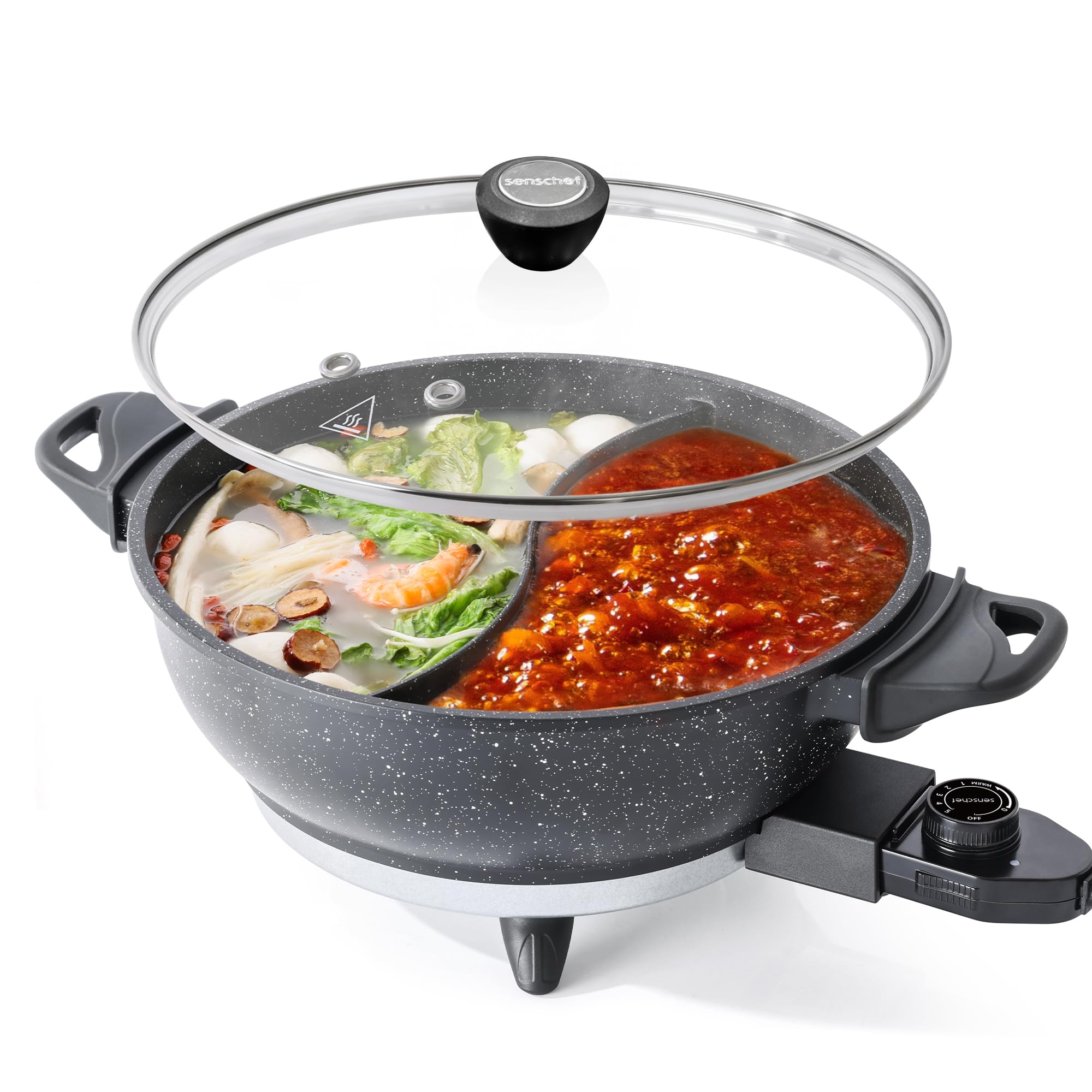 Photo 1 of SENSCHEF TWIN™ Electric Hot Pot with Divider | EvenHeat Cast Aluminum Non-Stick Pot for No-Spot Cooking | 1500W Fast Heating | Dual-Flavor Shabu Shabu Pot for Family Use | 1-Yr Warranty