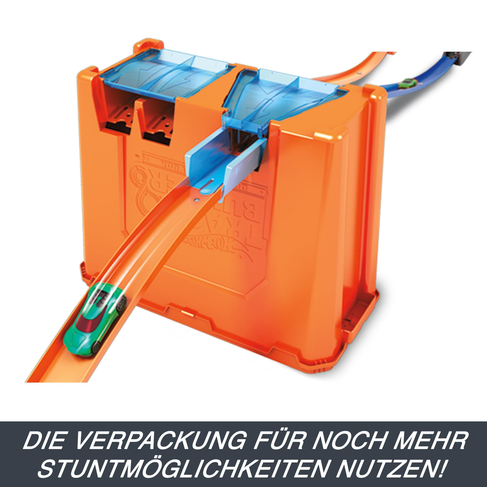 Hot Wheels Bahn Track Builder, Autorennbahn Bauset für Hot Wheels Autos, inkl. 2 Spielzeugautos, Spurwechsler, steile Kurven, Crashzone, Auto Spielzeug, Spielzeug ab 4 Jahre, GGP93 4