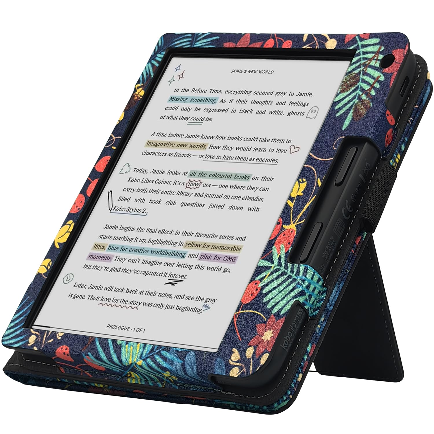 Double Stand Case for 7'' Kobo Libra Colour/Libra 2 Cover with Auto Sleep&Wake/Double Hand Strap/Magnetic Closure fits Kobo Libra e-Reader (Jungle Flower)