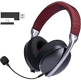 2.4GHz Wireless Gaming Headset for PS5, PS4,Switch,PC, Noise Canceling Mic, 15ms Low Latency, USB &Type C Adapter,35H Battery,3D Surround Sound Bluetooth5.3 Headphone for Phone, Mac, Laptop (Red)