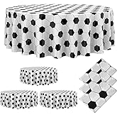 Oudain 6 Pcs Round Soccer Plastic Tablecloth 84 Inch Soccer Party Table Cloth Sports Ball Theme Disposable Table Cover Waterproof Football Party Supplies for Boys Birthday Outdoor Kitchen Decorations