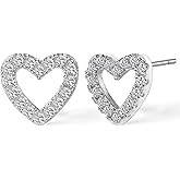 KUYLBUK 925 Sterling Silver Heart Earrings for Women Dainty Open Heart Stud Earrings Cubic Zirconia Stud Earring Jewelry Gifts for Her