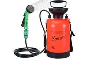 Finderomend Portable Shower for Camping with 7 Spray Modes, Hand Press Camping Shower with Removable Hose and Shower Head,Pressure Rinse Kits for Hiking Traveling Garden Beach Pet Shower