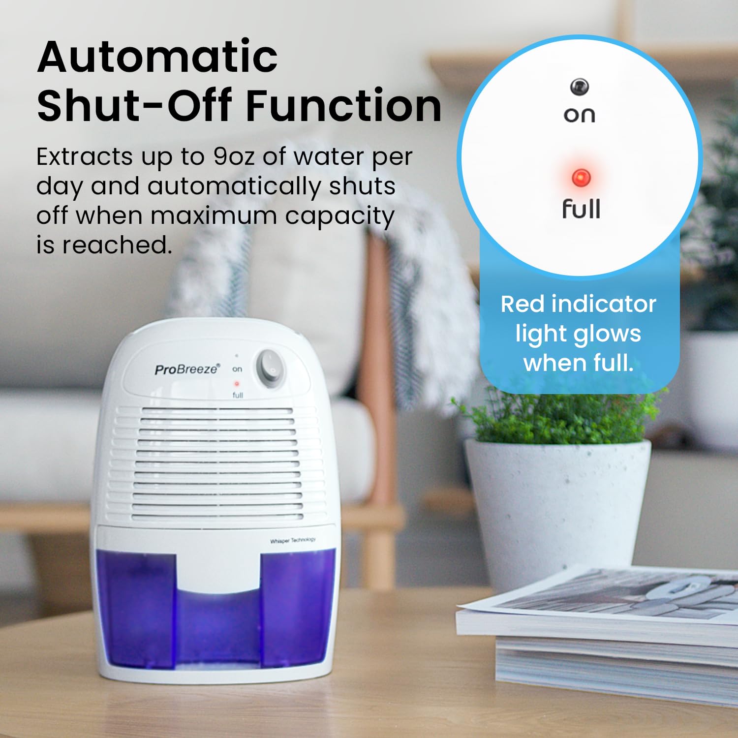 Pro Breeze Electric Mini Dehumidifier for Home (215 sq.ft) 16oz Capacity, Energy Efficient, No Noise, Compact and Portable for High Humidity in Kitchen, Bedroom, Bathroom, Basement, RV, Office, Garage