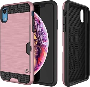 iPhone XR Case, PUNKcase [Slot Series] [Slim Fit] Universal Armor Cover w/Integrated Anti-Shock System, Credit Card Slot & Tempered Glass Screen Protector for Apple iPhone XR [Rose Gold]