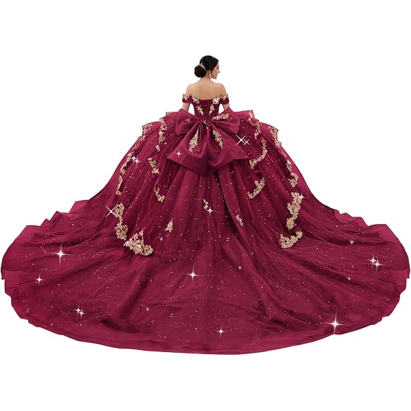 burgundy quince dresses off the shoulder Off-Shoulder Ball Gown Quinceanera Dress