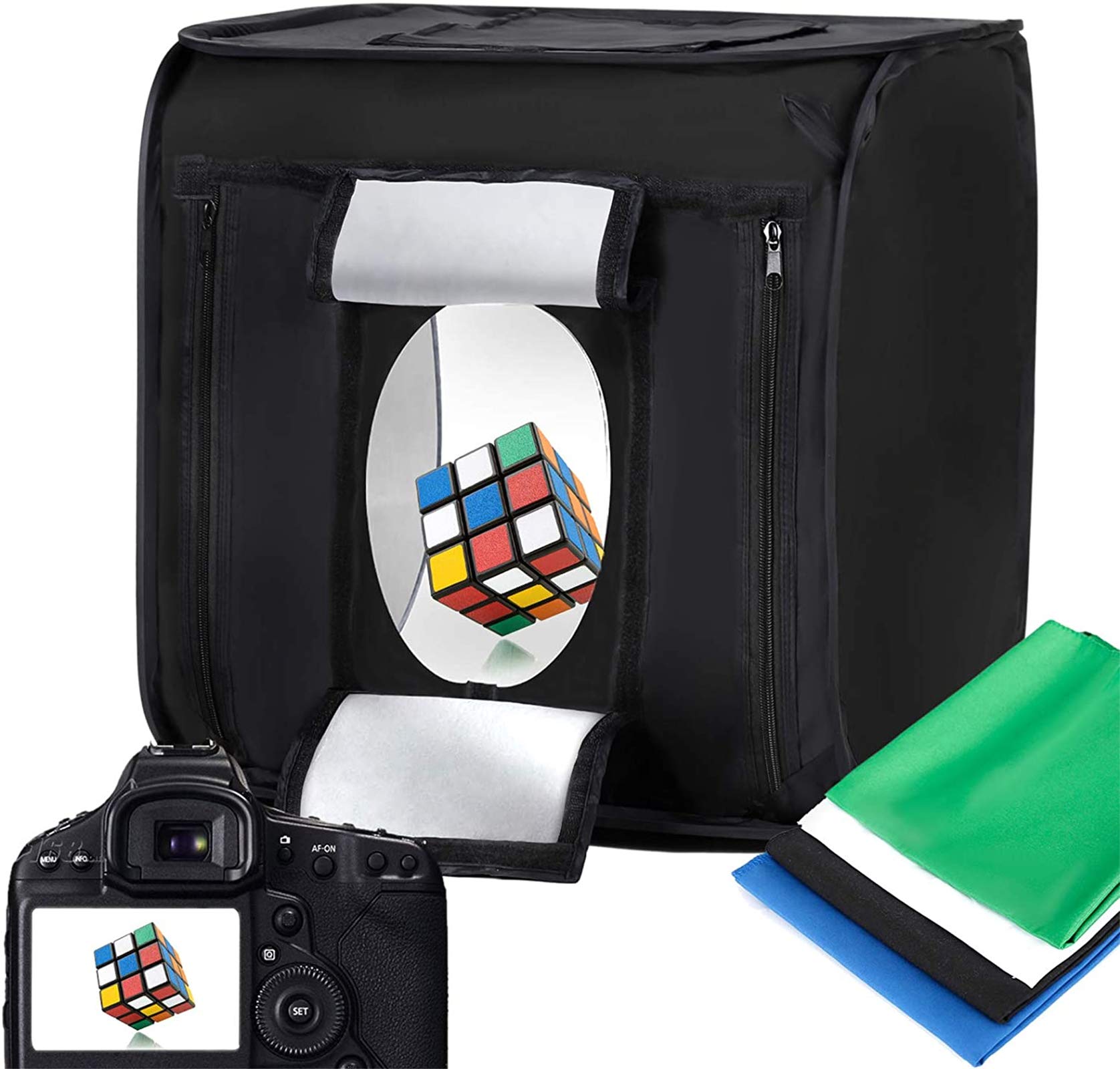 LTRINGYS Photo Studio Light Box 24x24&amp;#39;&amp;#39; with LED Lights, Collapsible Photography Photo Background Shooting Tents with 4 Photo Backdrops(Black, White, Blue,Green) 5500K US Plug