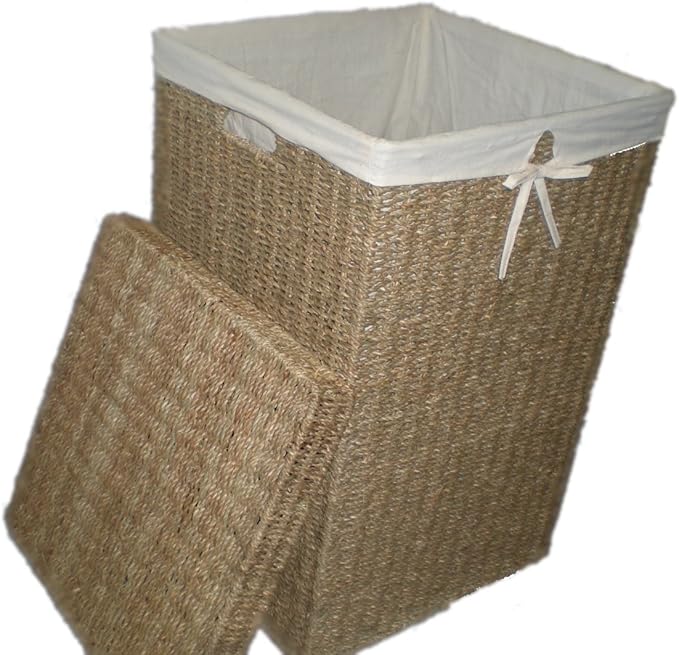 Square Wicker Laundry Basket Seagrass Smaller Size Amazon.co.uk