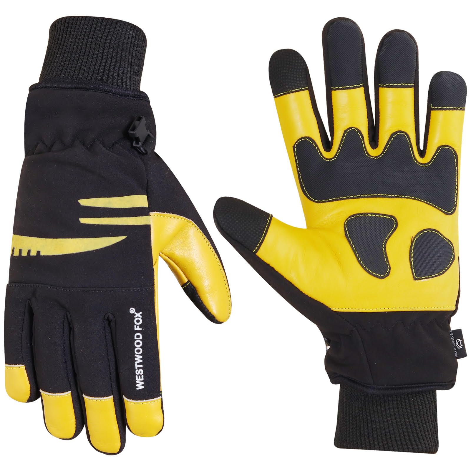 WESTWOOD FOX Leather Waterproof Work Gloves for Men & Women - Warm, Winter Work Gloves for Construction, Road Cleaning, Snow Shoveling, Wood Cutting and Outdoor Activities. (YELLOW, M)