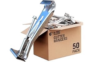 K-TEC GUTTER SUPPLY (50 Pack) 6 Inch Gutter Hangers Heavy Duty Hidden Rain Gutter Bracket Fastener with Clip Comes with a Pre-Inserted Rust Resistant Screw for 5" K-Style Aluminum Gutters - Easily Repair Sagging Gutters