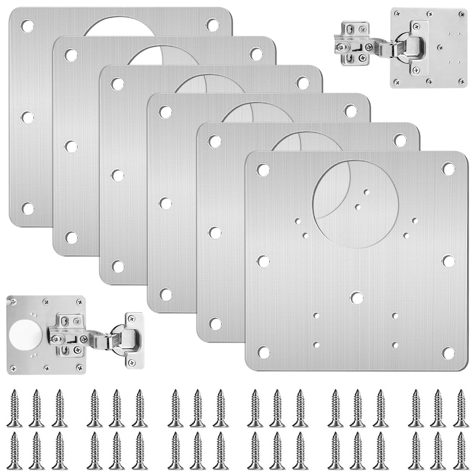 OioTuyi 6PCS Hinge Repair Plates for Cabinets, Cupboards & Kitchen Doors,Stainless Steel, Includes Customized Screws for Quick Fix,Easy Installation