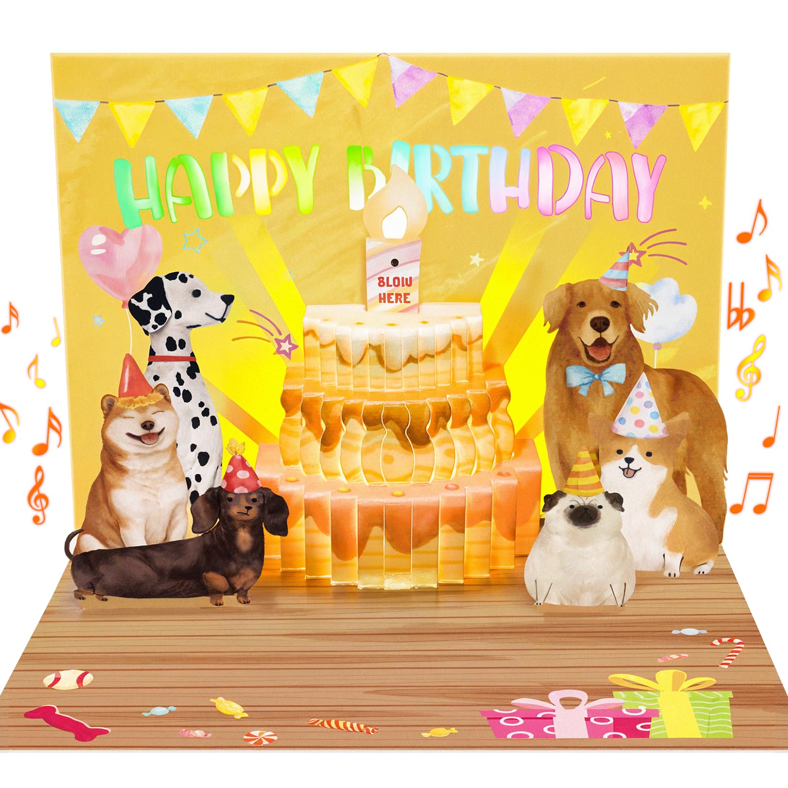 Photo 1 of FITMITE Birthday Cards, Dog Funny Blowable Candle Pop up Greeting Card with Lights Music, Birthday Gifts for Women Men Dog Lover Mom or Dad